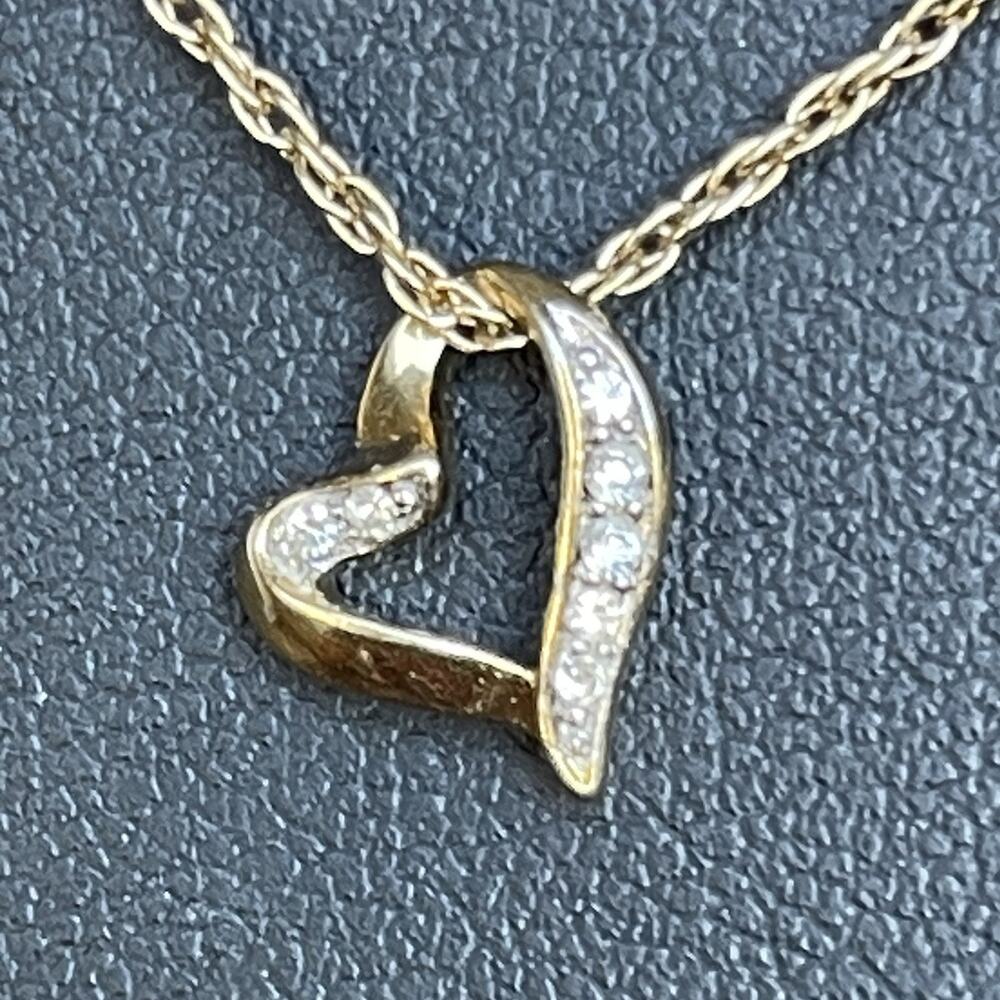 Vintage Gold Tone Heart With CZ Necklace Signed “Just for You" 16” Length Dainty